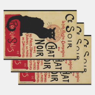 Vintages Jugendstil, Ce Soir Chat Noir Black Cat Geschenkpapier Set