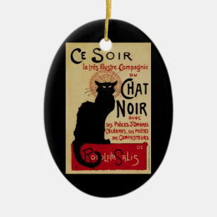 Vintages Jugendstil, Ce Soir Chat Noir Black Cat Keramik Ornament