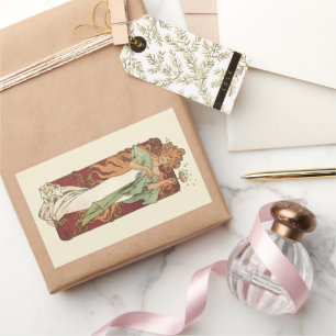 Vintages Jugendstil, Champagner von Alphonse Mucha Rechteckiger Aufkleber