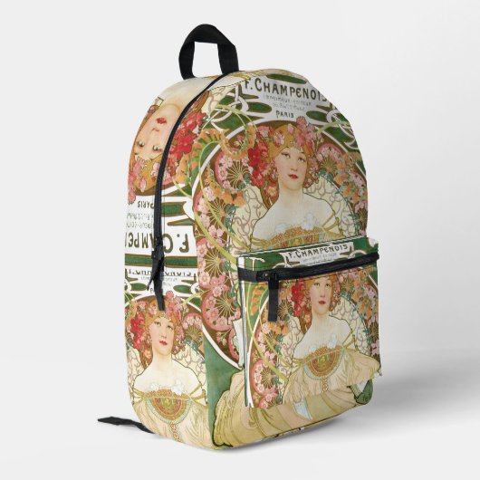 Vintages Jugendstil, Champenois von Alphonse Mucha Bedruckter Rucksack (Rückseitige Ecke links)