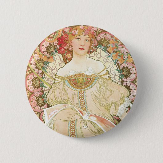 Vintages Jugendstil, Champenois von Alphonse Mucha Button (Vorderseite)