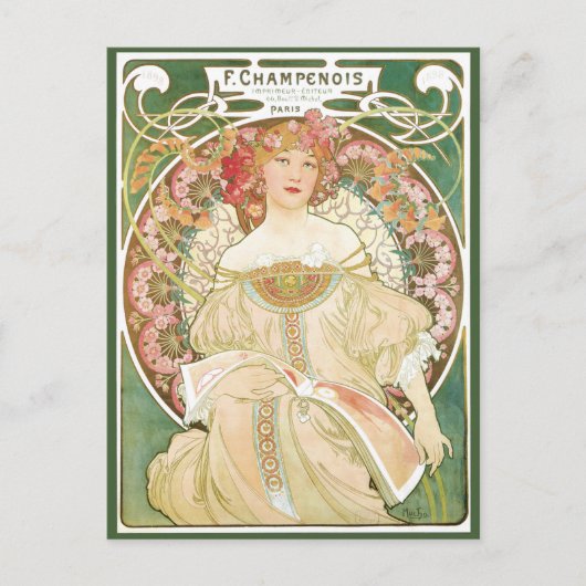 Vintages Jugendstil, Champenois von Alphonse Mucha Postkarte (Vorderseite)