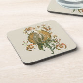 Vintages Jugendstil, Cockatoo Bird, Orchideen Blum Getränkeuntersetzer (Linke Seite)