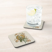 Vintages Jugendstil, Cockatoo Bird, Orchideen Blum Getränkeuntersetzer (Rechte Seite)