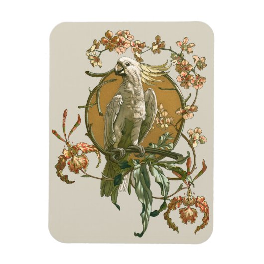 Vintages Jugendstil, Cockatoo Bird, Orchideen Blum Magnet (Vertikal)