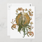 Vintages Jugendstil, Cockatoo Bird, Orchideen Blum Postkarte (Vorne/Hinten)