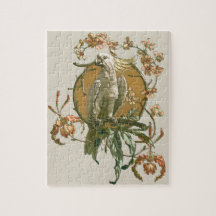 Vintages Jugendstil, Cockatoo Bird, Orchideen Blum