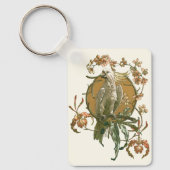 Vintages Jugendstil, Cockatoo Bird, Orchideen Blum Schlüsselanhänger (Vorderseite)