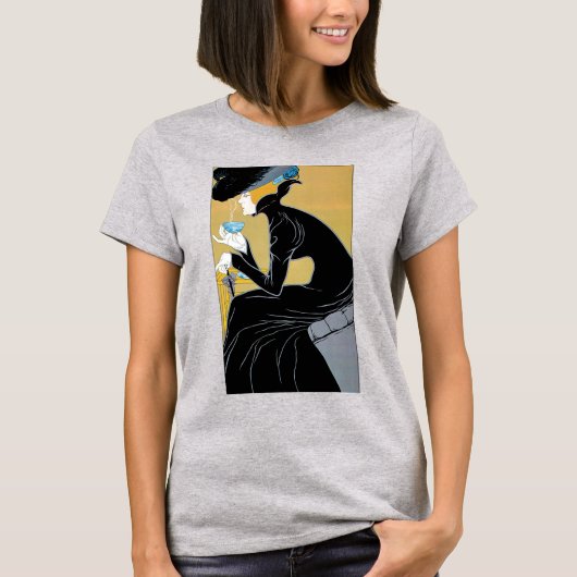Vintages Jugendstil, Dame Drinking Marco Polo Tee (Vorderseite)