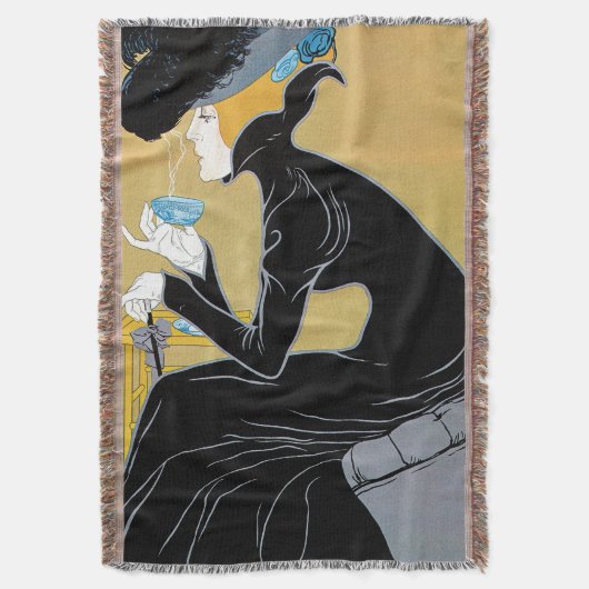 Vintages Jugendstil, Dame Drinking Marco Polo Tee Decke (Vorderseite Vertikal)