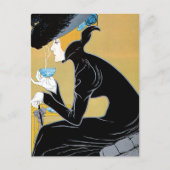 Vintages Jugendstil, Dame Drinking Marco Polo Tee Postkarte (Vorderseite)