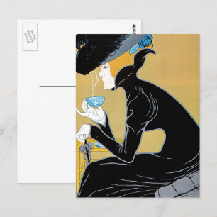 Vintages Jugendstil, Dame Drinking Marco Polo Tee Postkarte