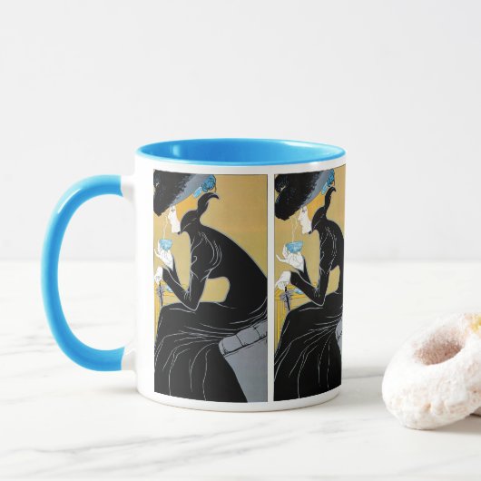 Vintages Jugendstil, Dame Drinking Marco Polo Tee Tasse (Mit Donut)