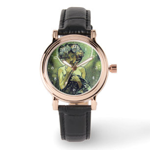Vintages Jugendstil Der Mond von Mucha Armbanduhr