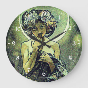 Vintages Jugendstil Der Mond von Mucha Große Wanduhr