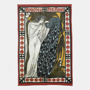 Vintages Jugendstil Dieser Kuss, Frau mit Pfau Geschirrtuch