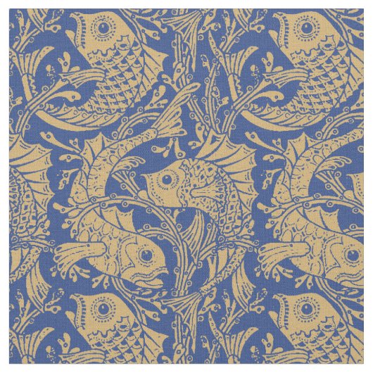 Vintages Jugendstil-Fisch- und Algenmuster Stoff (Nahaufnahme)