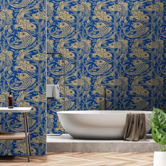 Vintages Jugendstil-Fisch- und Algenmuster Tapete (Von Creator hochgeladen)