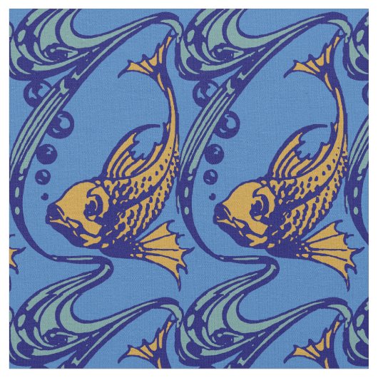 Vintages Jugendstil-Fischmuster Stoff (Nahaufnahme)