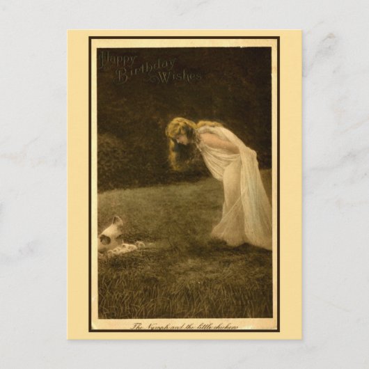 Vintages Jugendstil-Foto Geburtstag, Nymphe Postkarte (Vorderseite)