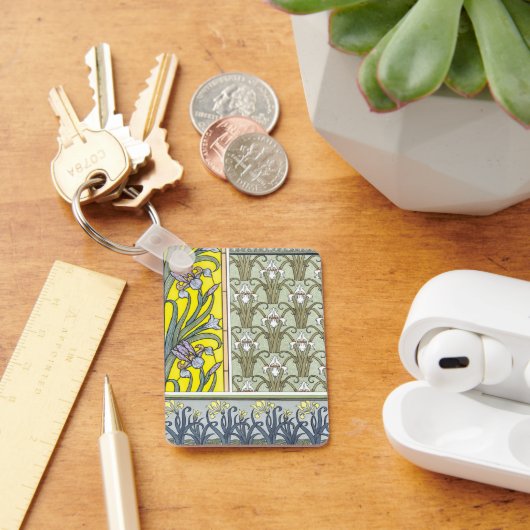 Vintages Jugendstil, Garten Iris Blume Schlüsselanhänger (Schreibtisch)