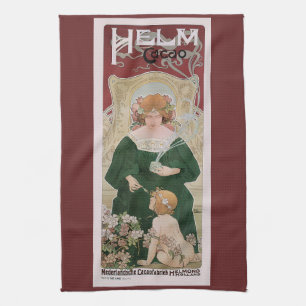 Vintages Jugendstil Helm Kacao von Privat Livemont Geschirrtuch
