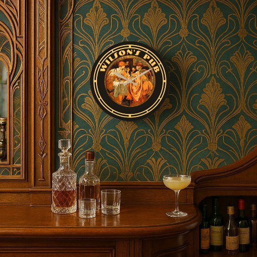 Vintages Jugendstil in Mucha Pub Große Wanduhr