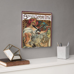 Vintages Jugendstil, Kekse von Alphonse Mucha Quadratische Wanduhr