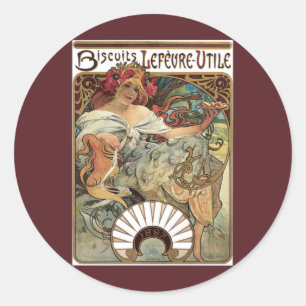 Vintages Jugendstil, Kekse von Alphonse Mucha Runder Aufkleber