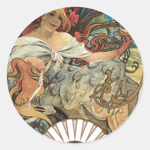 Vintages Jugendstil, Kekse von Alphonse Mucha Runder Aufkleber