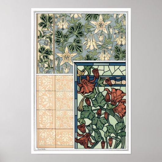 Vintages Jugendstil, Kolumbus Aquilegii-Blume Poster (Vorne)