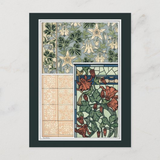 Vintages Jugendstil, Kolumbus Aquilegii-Blume Postkarte (Vorderseite)