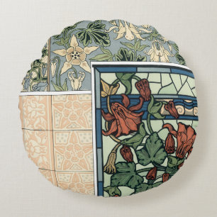 Vintages Jugendstil, Kolumbus Aquilegii-Blume Rundes Kissen