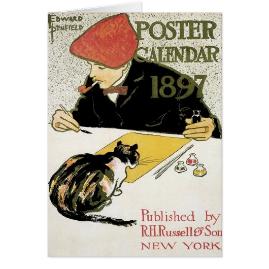 Vintages Jugendstil, Kunstmalerei mit Hauskatze (Vorne)