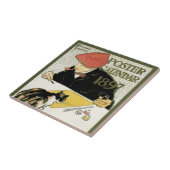 Vintages Jugendstil, Kunstmalerei mit Hauskatze Fliese (Seite)