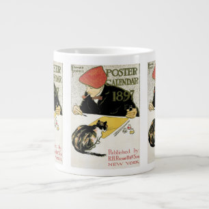 Vintages Jugendstil, Kunstmalerei mit Hauskatze Jumbo-Tasse