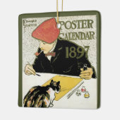 Vintages Jugendstil, Kunstmalerei mit Hauskatze Keramikornament (Links)