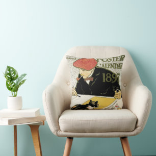 Vintages Jugendstil, Kunstmalerei mit Hauskatze Kissen