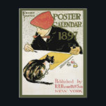 Vintages Jugendstil, Kunstmalerei mit Hauskatze Postkarte<br><div class="desc">Vintage Abbildung Viktorianisch Jugendstil-Werbegestaltung,  Poster-Kalender von Edward Penfield,  1897. In dieser Werbung zeigt ein Künstler,  der eine Beret trägt und eine Pfeife raucht,  während er auf einer Leinwand malt. Sein Haustier Calico Katze schaut sich an.</div>