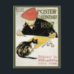 Vintages Jugendstil, Kunstmalerei mit Hauskatze Postkarte<br><div class="desc">Vintage Abbildung Viktorianisch Jugendstil-Werbegestaltung,  Poster-Kalender von Edward Penfield,  1897. In dieser Werbung zeigt ein Künstler,  der eine Beret trägt und eine Pfeife raucht,  während er auf einer Leinwand malt. Sein Haustier Calico Katze schaut sich an.</div>