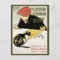 Vintages Jugendstil, Kunstmalerei mit Hauskatze