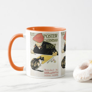 Vintages Jugendstil, Kunstmalerei mit Hauskatze Tasse