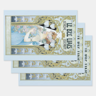 Vintages Jugendstil Le Bec Liais, Privat Livemont Geschenkpapier Set