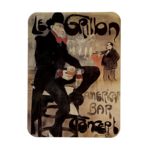 Vintages Jugendstil Le Grillon, Man Drinks Biere Magnet