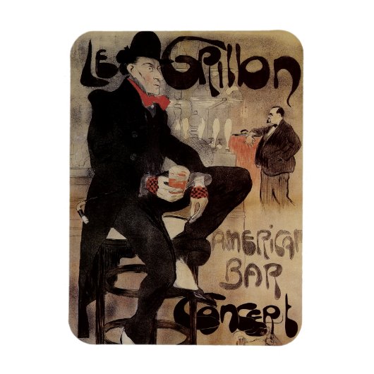Vintages Jugendstil Le Grillon, Man Drinks Biere Magnet (Vertikal)