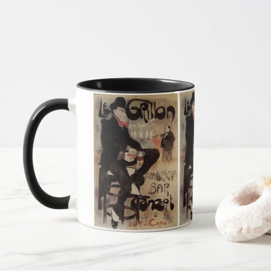 Vintages Jugendstil Le Grillon, Man Drinks Biere Tasse (Mit Donut)