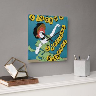 Vintages Jugendstil, Livorno Senorita Tanz Quadratische Wanduhr