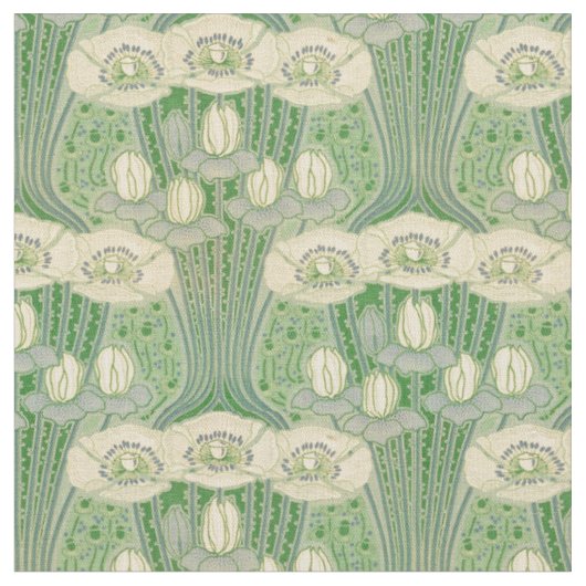 Vintages Jugendstil-Lotus- und Pappemuster Stoff (Nahaufnahme)