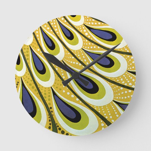 Vintages Jugendstil, Macmillans Pfauenfeder Runde Wanduhr (Vorderseite)