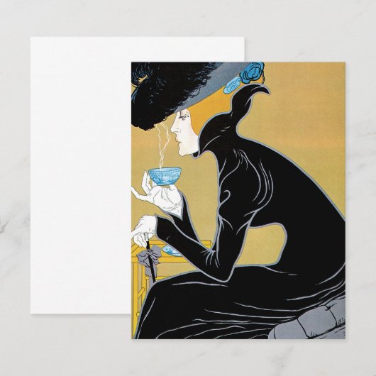 Vintages Jugendstil, Marco Polo Tee Einladung (Vorne/Hinten)